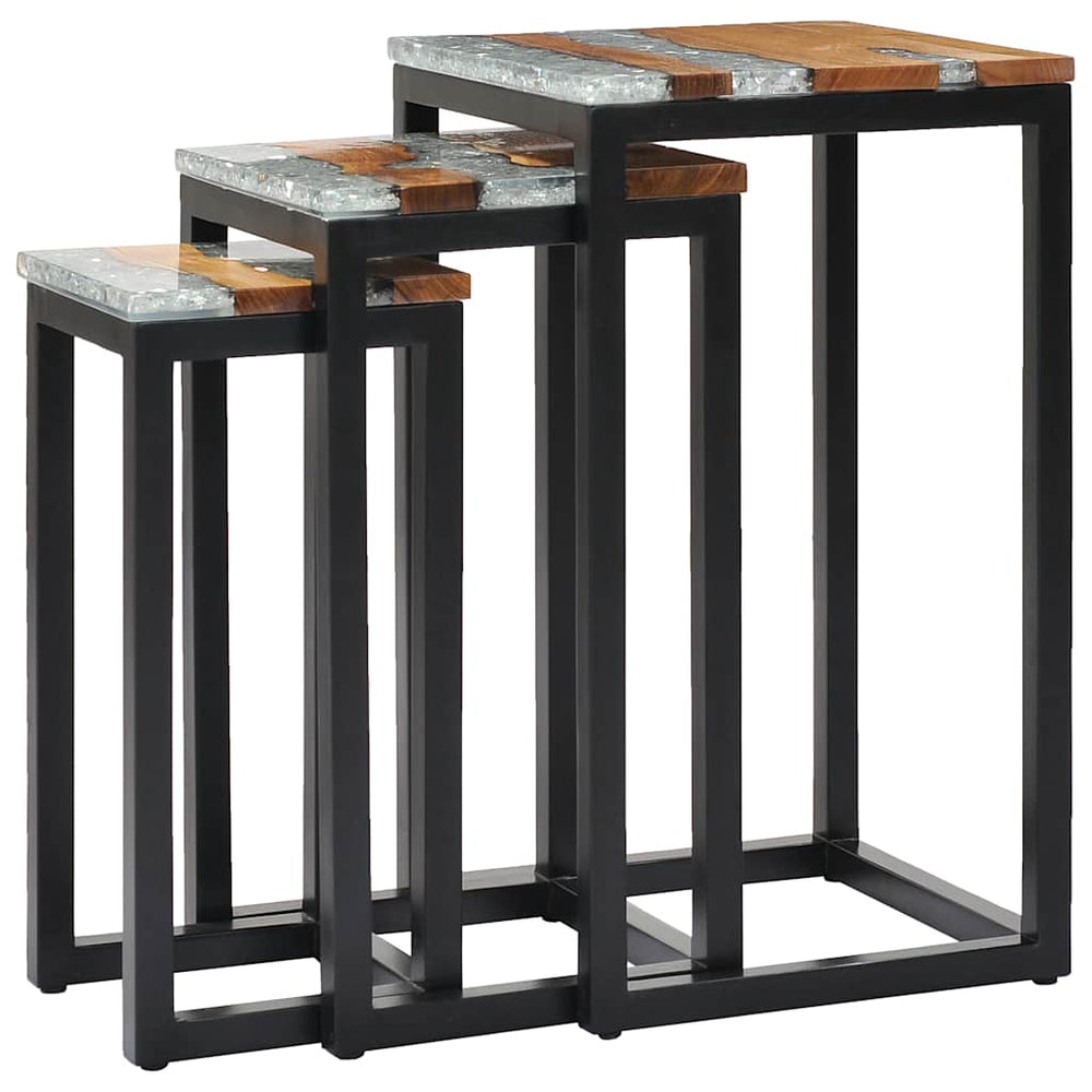 vidaXL Nesting Tables 3 pcs. Solid Teak Wood and Polyresin