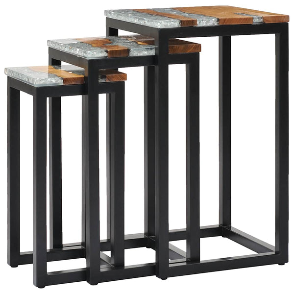 vidaXL Nesting Tables 3 pcs. Solid Teak Wood and Polyresin