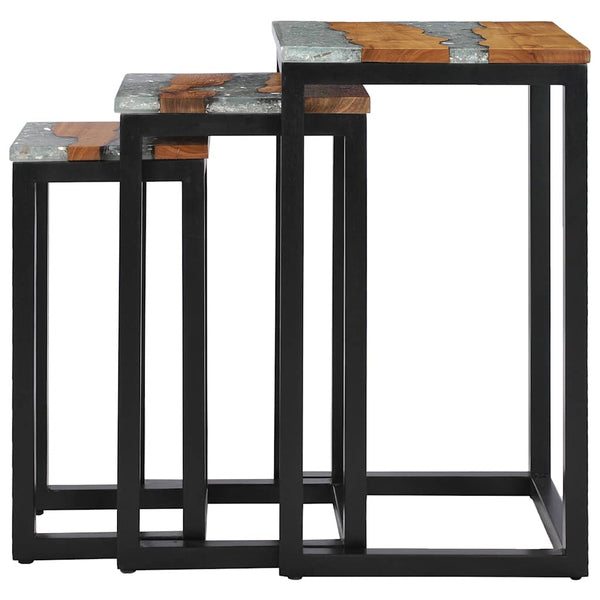 vidaXL Nesting Tables 3 pcs. Solid Teak Wood and Polyresin