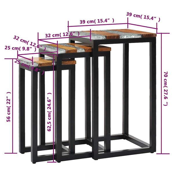 vidaXL Nesting Tables 3 pcs. Solid Teak Wood and Polyresin