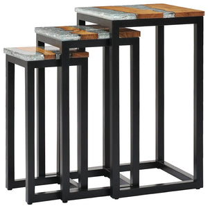 vidaXL Nesting Tables 3 pcs. Solid Teak Wood and Polyresin