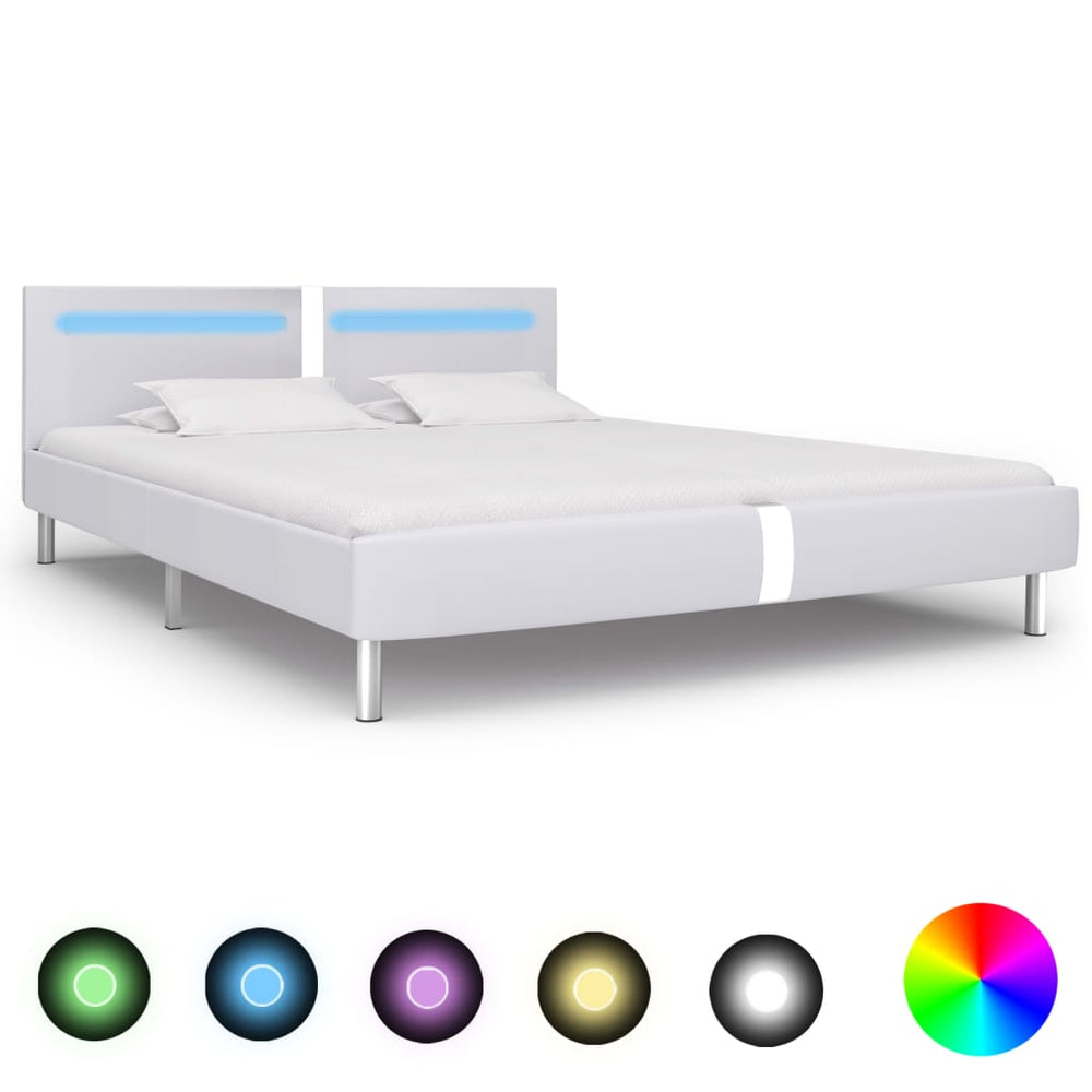 vidaXL LED Bed Frame White Faux Leather 180x200 cm