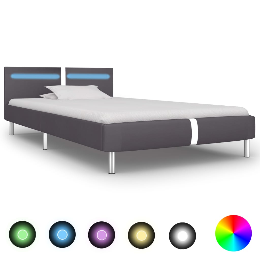 vidaXL LED Bed Frame Grey Faux Leather 90x200 cm