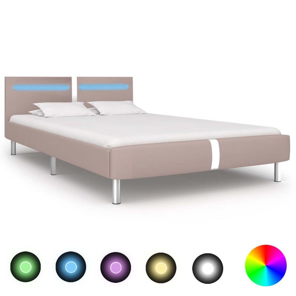 vidaXL LED Bed Frame Cappuccino Brown Faux Leather 120x200 cm