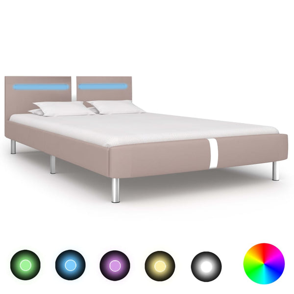 vidaXL LED Bed Frame Cappuccino Brown Faux Leather 120x200 cm