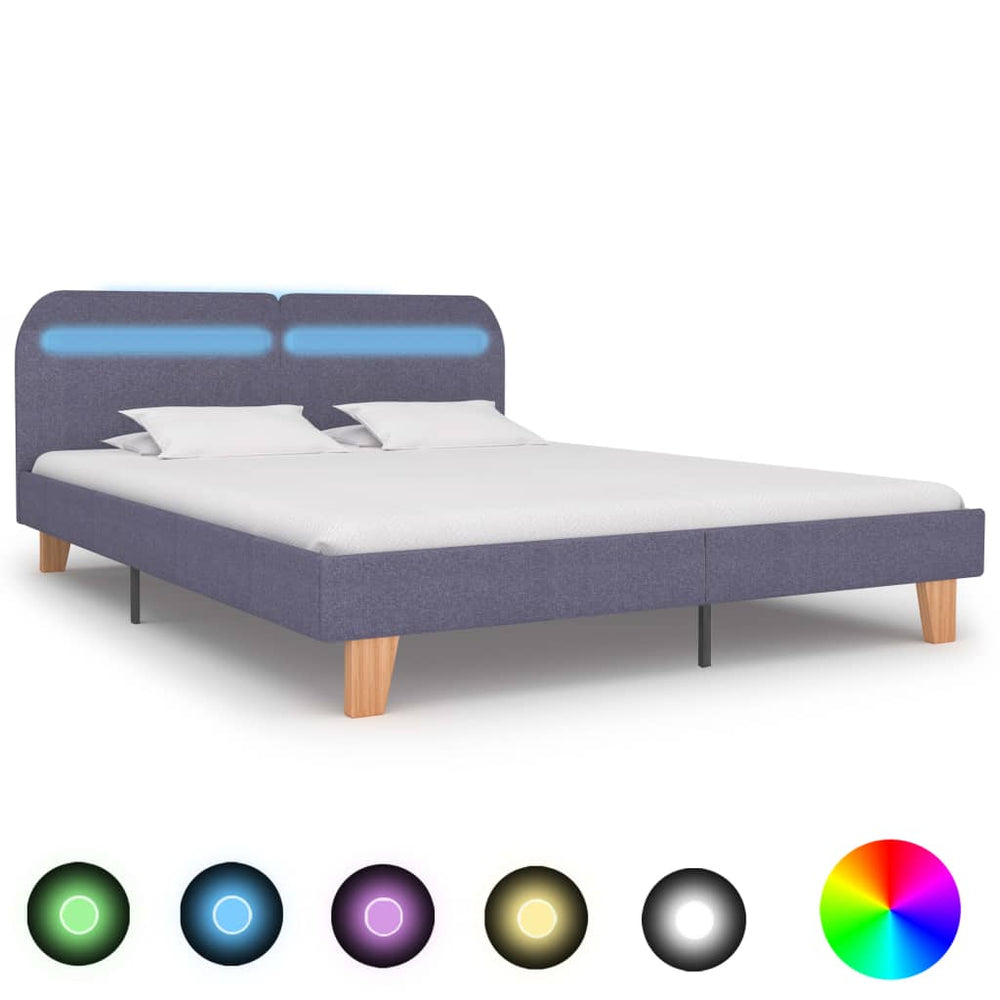 vidaXL LED Bed Frame Light Grey Fabric 160x200 cm