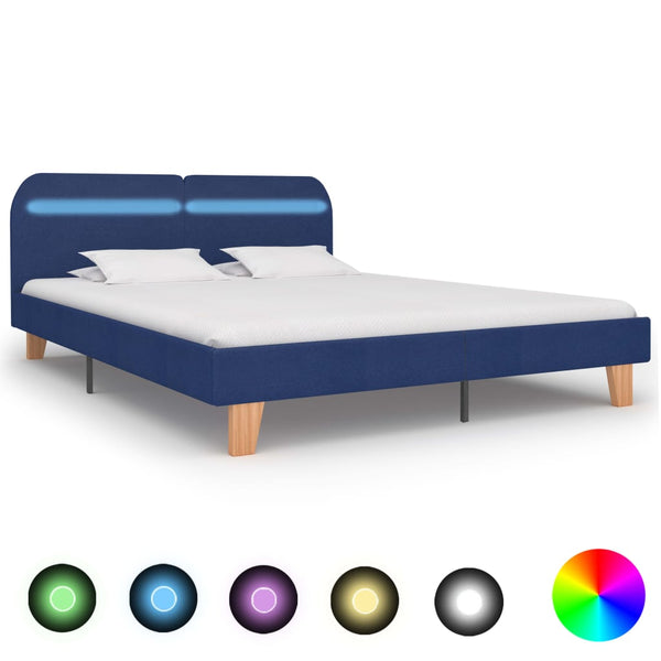 vidaXL Bed Frame with LED Blue Fabric 160x200 cm