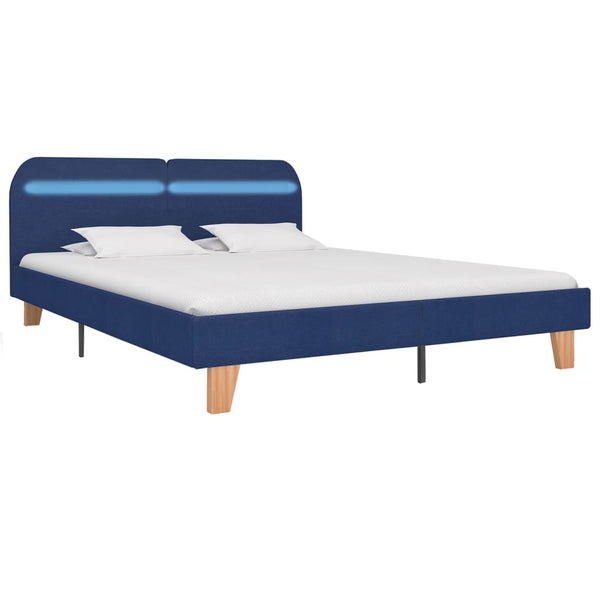 vidaXL Bed Frame with LED Blue Fabric 160x200 cm
