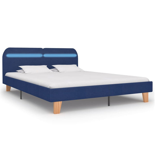 vidaXL Bed Frame with LED Blue Fabric 160x200 cm