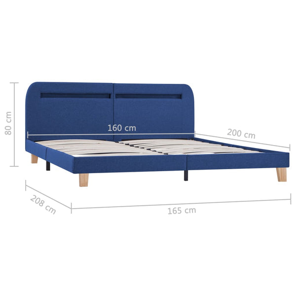 vidaXL Bed Frame with LED Blue Fabric 160x200 cm