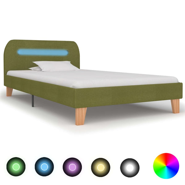 vidaXL LED Bed Frame Green Fabric 90x200 cm