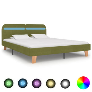 vidaXL Bed Frame with LED Green Fabric 160x200 cm