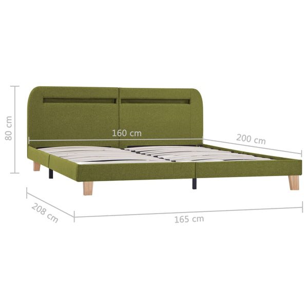 vidaXL Bed Frame with LED Green Fabric 160x200 cm