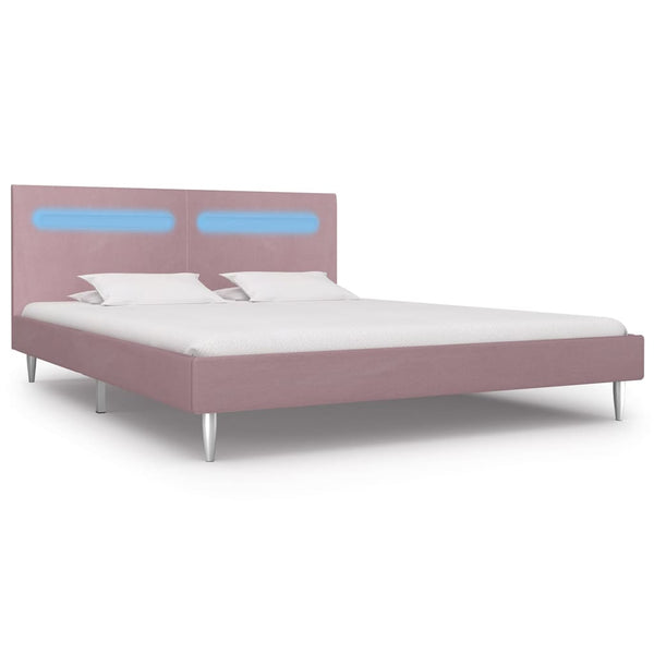 vidaXL LED Bed Frame Pink Fabric 180 x 200 cm