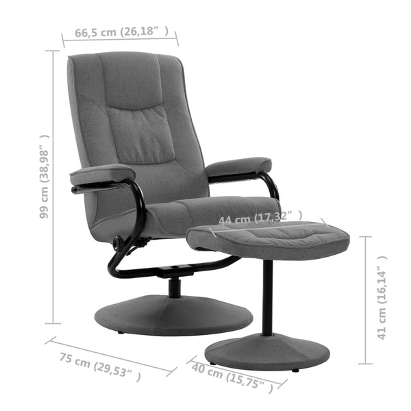vidaXL Recliner with Footrest Light Grey Fabric