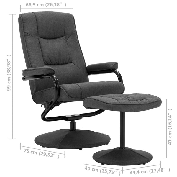 vidaXL Recliner with Footrest Dark Gray Fabric