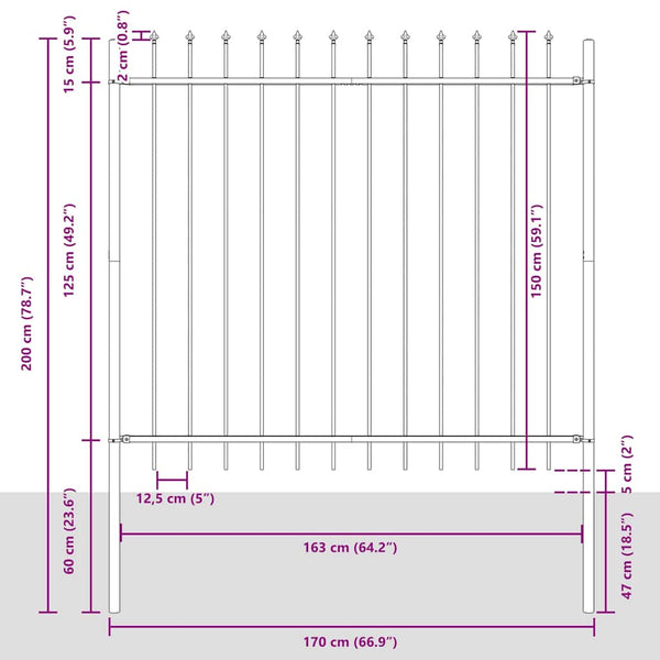 vidaXL Woerden Garden Fence with Spear Top Steel 181 x 150 cm Black