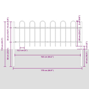 vidaXL Garden Fence BOXTEL with Arch Top Steel 181 x 60 cm Black