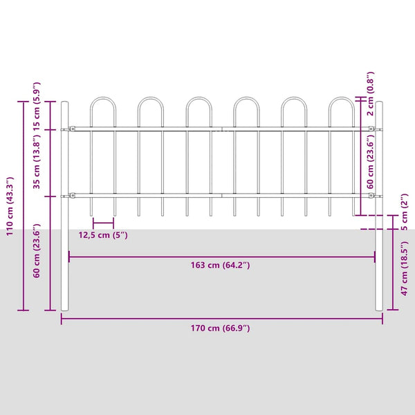 vidaXL Garden Fence BOXTEL with Arch Top Steel 181 x 60 cm Black