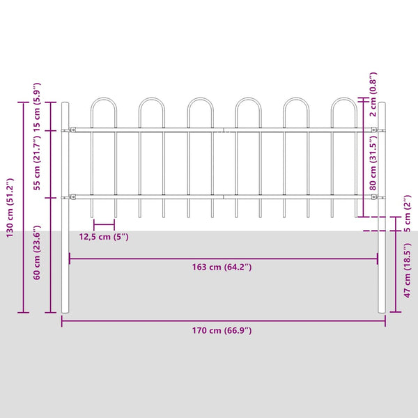 vidaXL Garden Fence BOXTEL with Arch Top Steel 181 x 80 cm Black