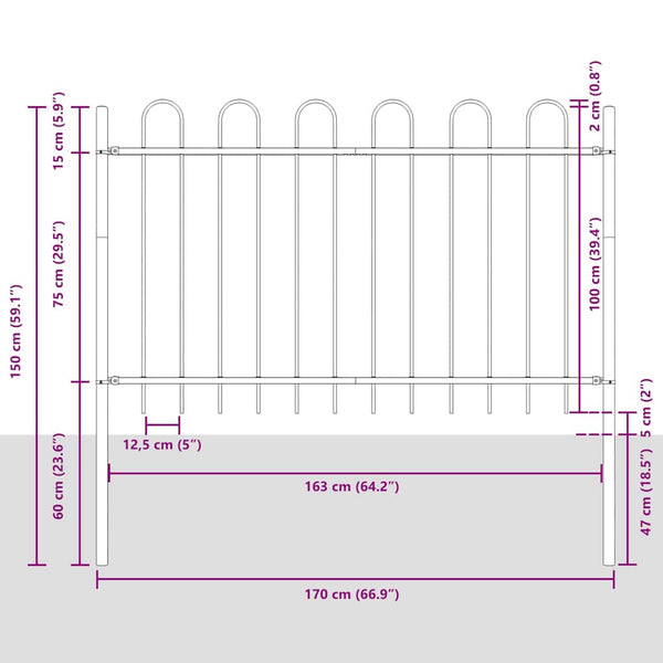 vidaXL Garden Fence BOXTEL with Arch Top Steel 181 x 100 cm Black