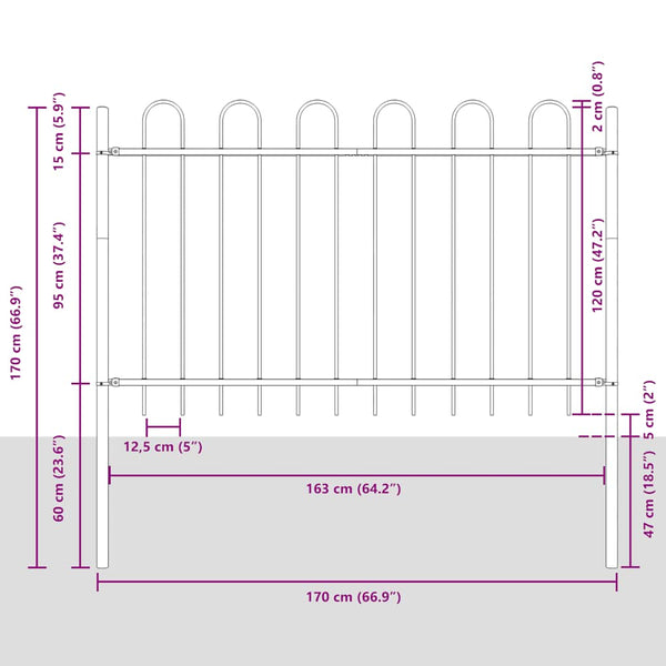 vidaXL Garden Fence BOXTEL with Arch Top Steel 181 x 120 cm Black