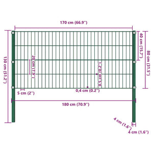 vidaXL Fence Panel with Posts Iron 176.5 x 80 cm Green
