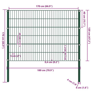 vidaXL Fence Panel with Posts Iron 176.5 x 120 cm Green