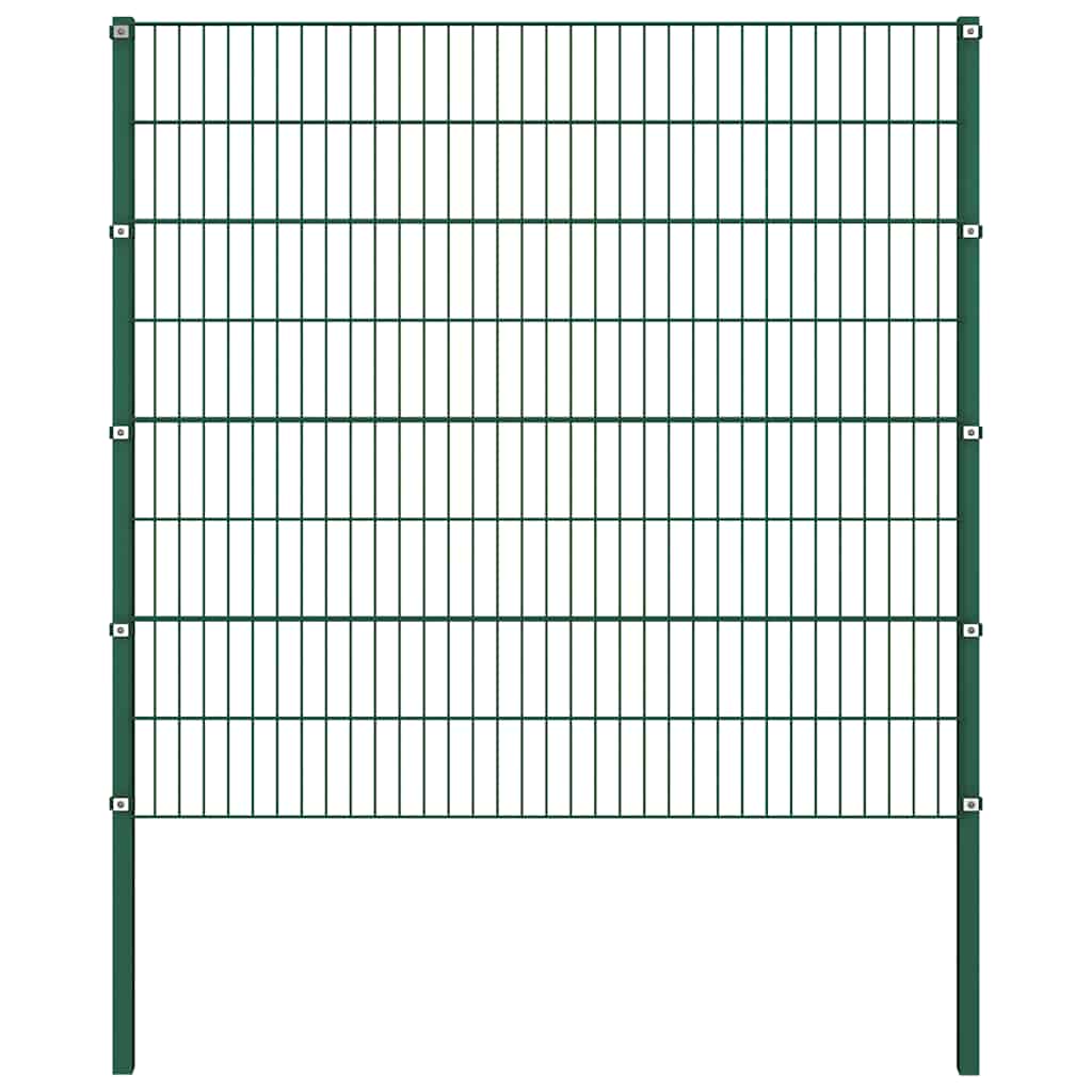 vidaXL Fence Panel with Posts Iron 176.5 x 160 cm Green
