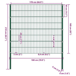 vidaXL Fence Panel with Posts Iron 176.5 x 160 cm Green