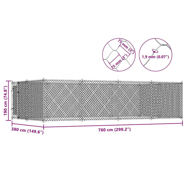 vidaXL Outdoor Dog Kennel 7.6x3.8x1.9 m