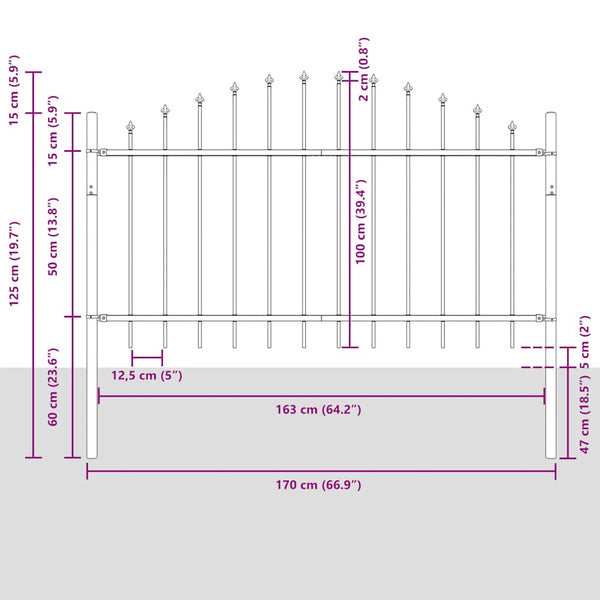 vidaXL Garden Fence Woerden with Spear Top Steel 170 x 100 cm Black