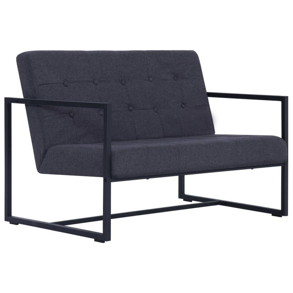 vidaXL 2-Seater Sofa with Armrests Dark Grey Steel and Fabric