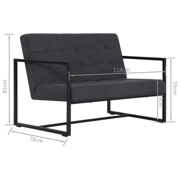 vidaXL 2-Seater Sofa with Armrests Dark Grey Steel and Fabric
