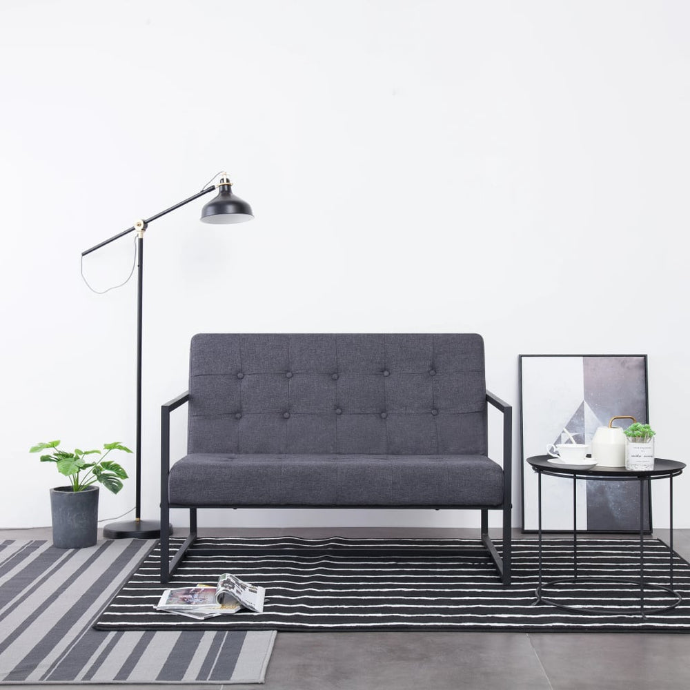vidaXL 2-Seater Sofa with Armrests Dark Grey Steel and Fabric