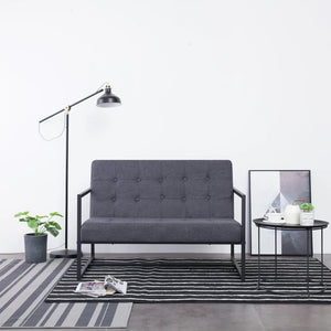 vidaXL 2-Seater Sofa with Armrests Dark Grey Steel and Fabric