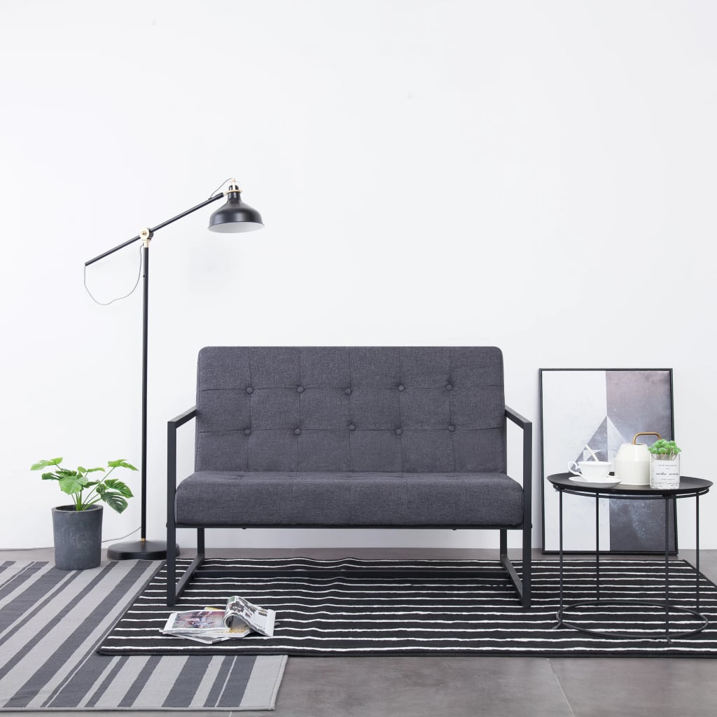vidaXL 2-Seater Sofa with Armrests Dark Grey Steel and Fabric