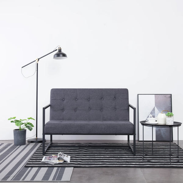 vidaXL 2-Seater Sofa with Armrests Dark Grey Steel and Fabric