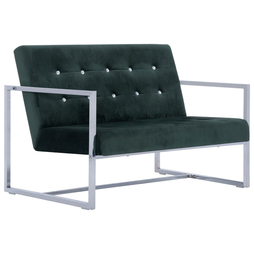 vidaXL 2-Seater Sofa with Armrests Dark Green Chrome and Velvet