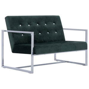vidaXL 2-Seater Sofa with Armrests Dark Green Chrome and Velvet