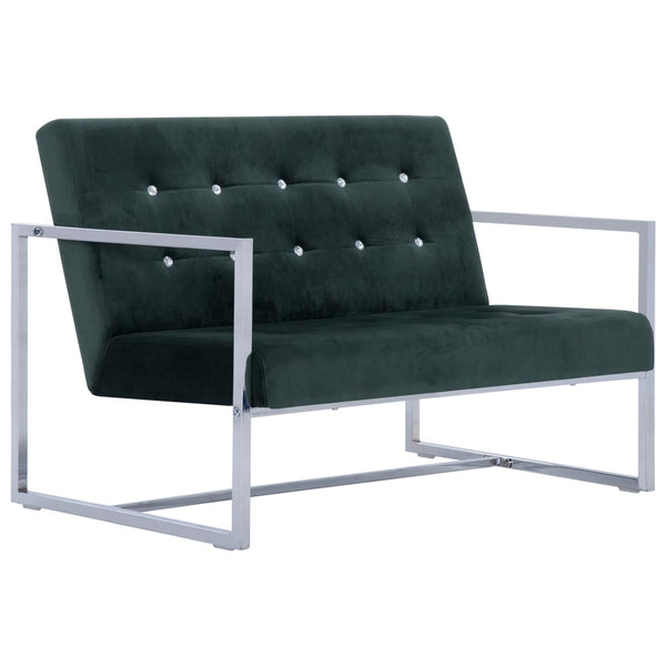 vidaXL 2-Seater Sofa with Armrests Dark Green Chrome and Velvet