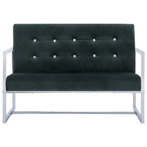 vidaXL 2-Seater Sofa with Armrests Dark Green Chrome and Velvet