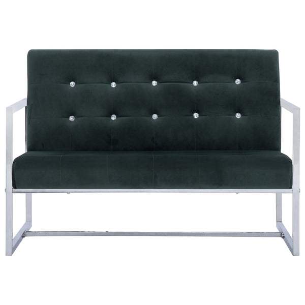 vidaXL 2-Seater Sofa with Armrests Dark Green Chrome and Velvet