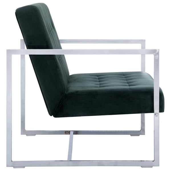 vidaXL 2-Seater Sofa with Armrests Dark Green Chrome and Velvet