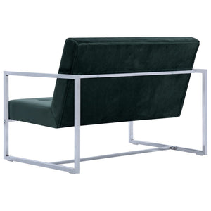 vidaXL 2-Seater Sofa with Armrests Dark Green Chrome and Velvet