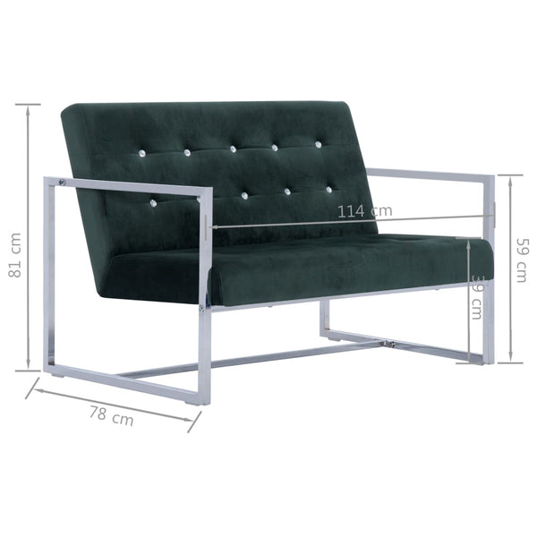 vidaXL 2-Seater Sofa with Armrests Dark Green Chrome and Velvet