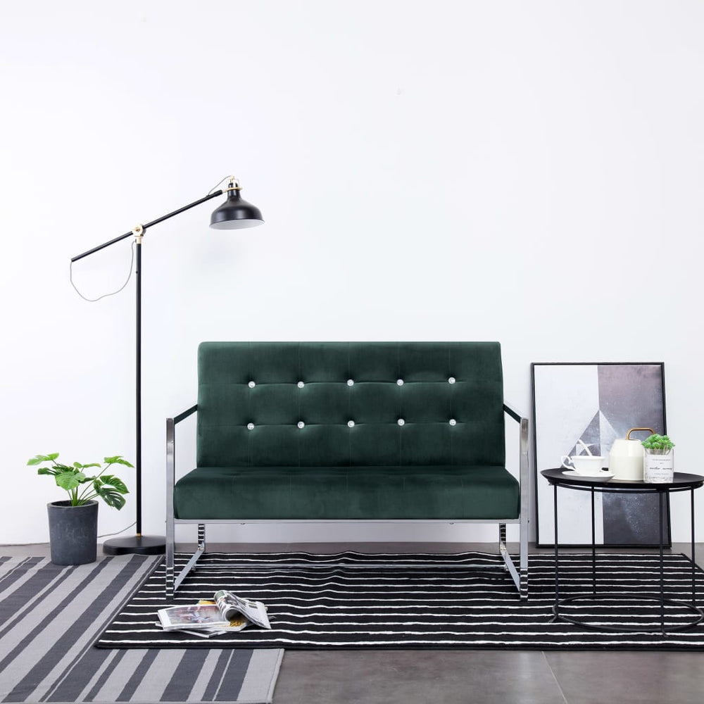 vidaXL 2-Seater Sofa with Armrests Dark Green Chrome and Velvet
