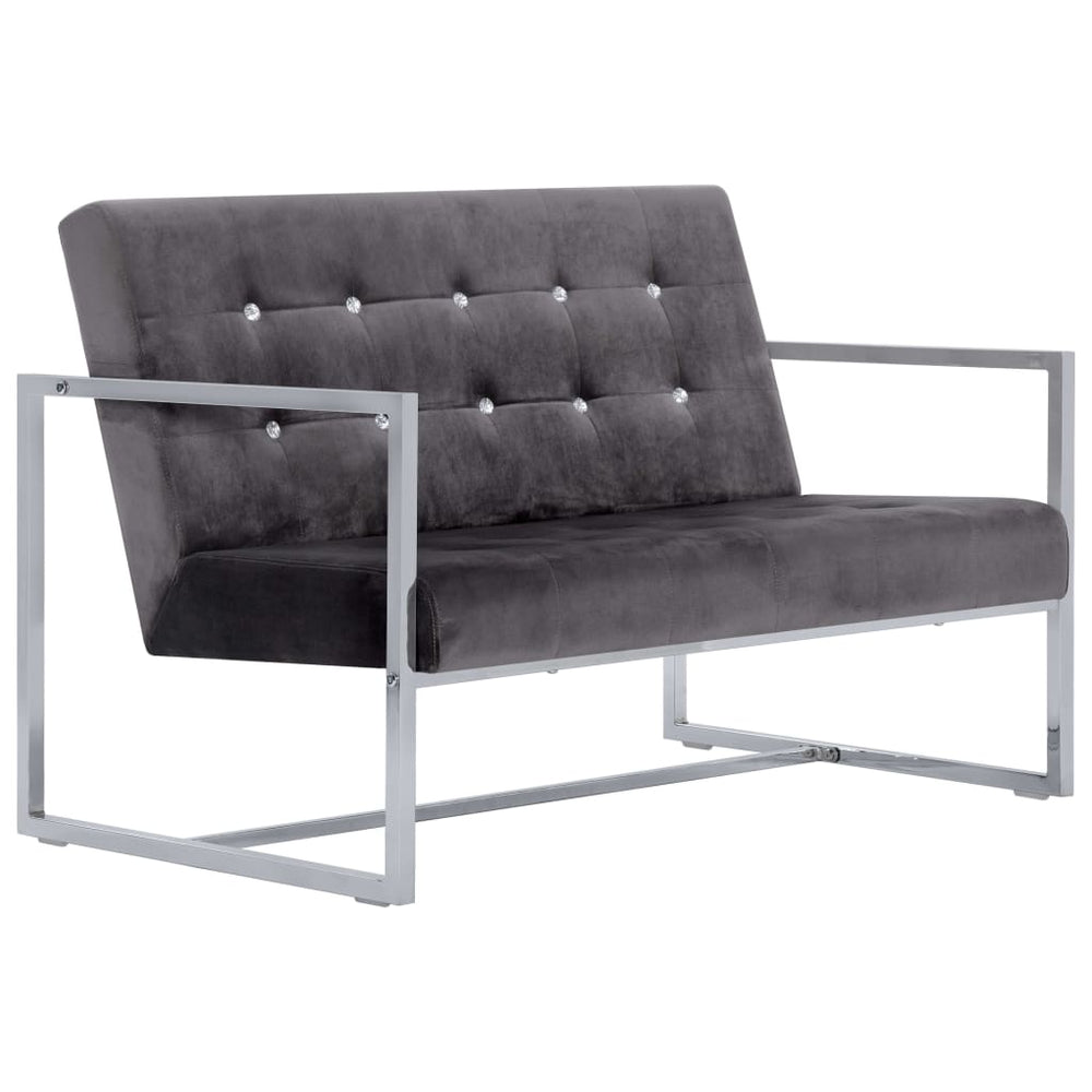 vidaXL 2-Seater Sofa with Armrests Dark Grey Chrome and Velvet