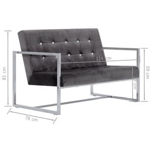 vidaXL 2-Seater Sofa with Armrests Dark Grey Chrome and Velvet