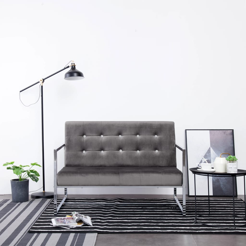 vidaXL 2-Seater Sofa with Armrests Dark Grey Chrome and Velvet